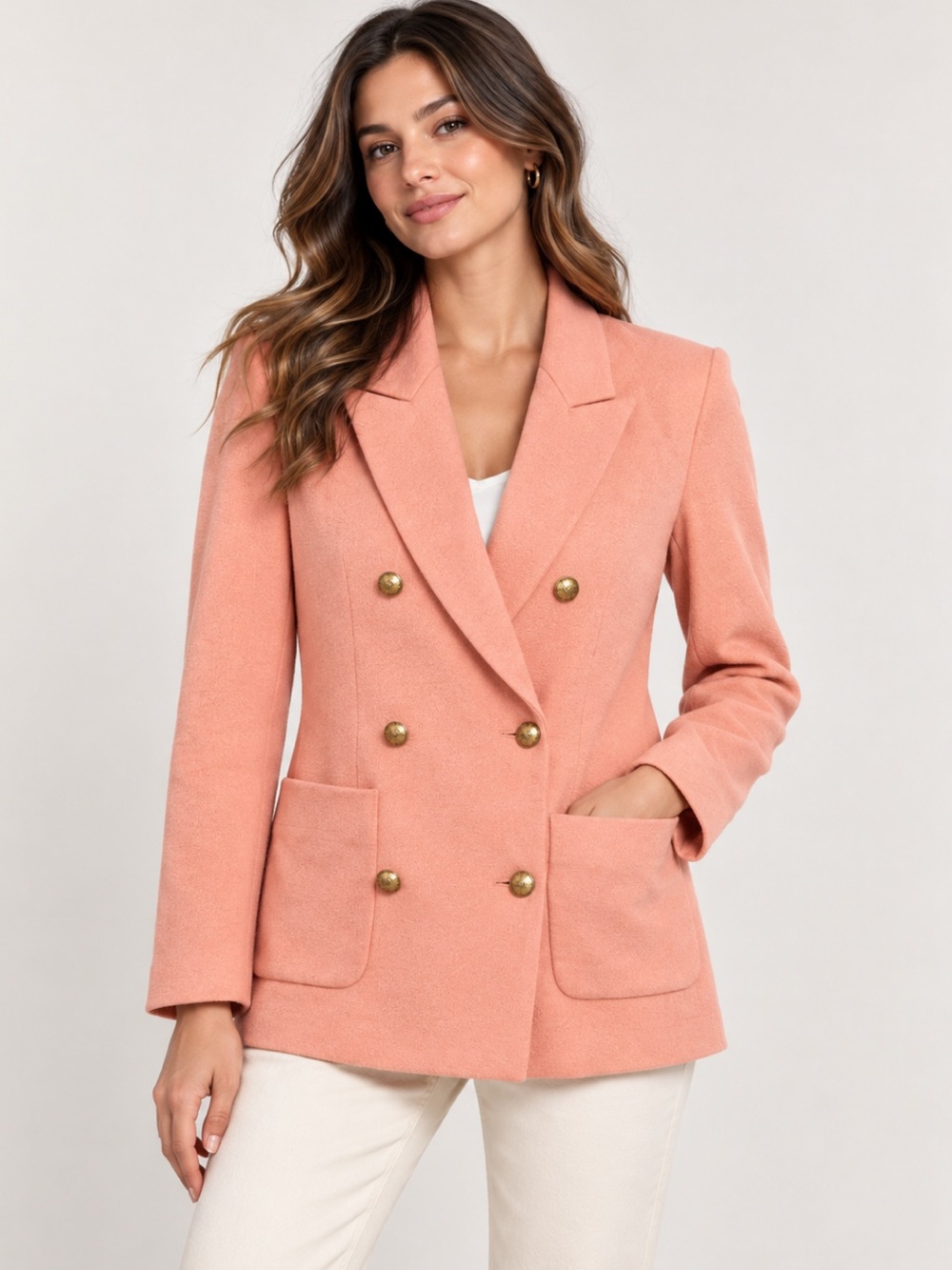 Express Fleece Boxy Double Breasted Blazer Jacket Careerwear Preppy Pink XS